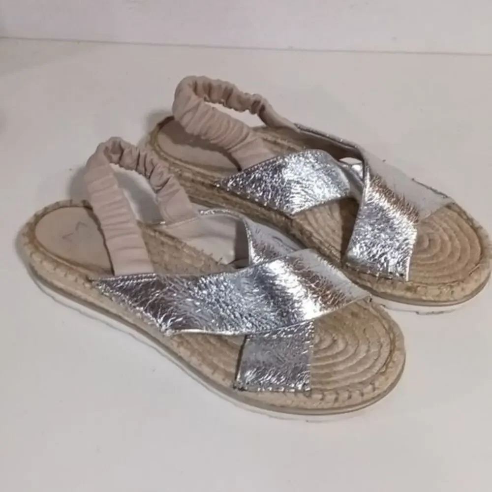 Marc Fisher silver metallic espadrilles sz 9.5